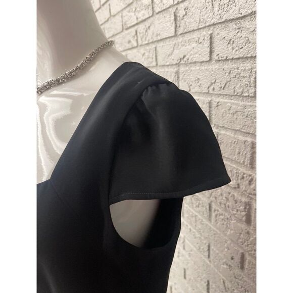 Studio Tahari Short Sleeve Black Belted Pleated Hem Sheath Dress Size 10 - Picture 6 of 8